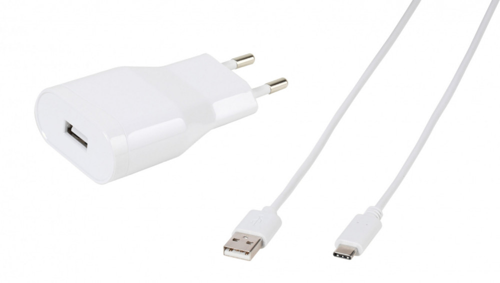 Vivanco TCVVUSBC24A_W USB Hemladdare 2.4A + USB-C kabel